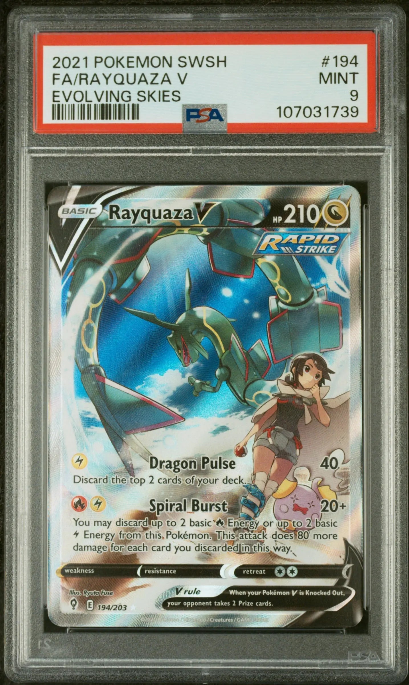 PSA 9 - 2021 POKEMON SWORD & SHIELD EVOLVING SKIES #194 FA/RAYQUAZA V EVOLVING SKIES