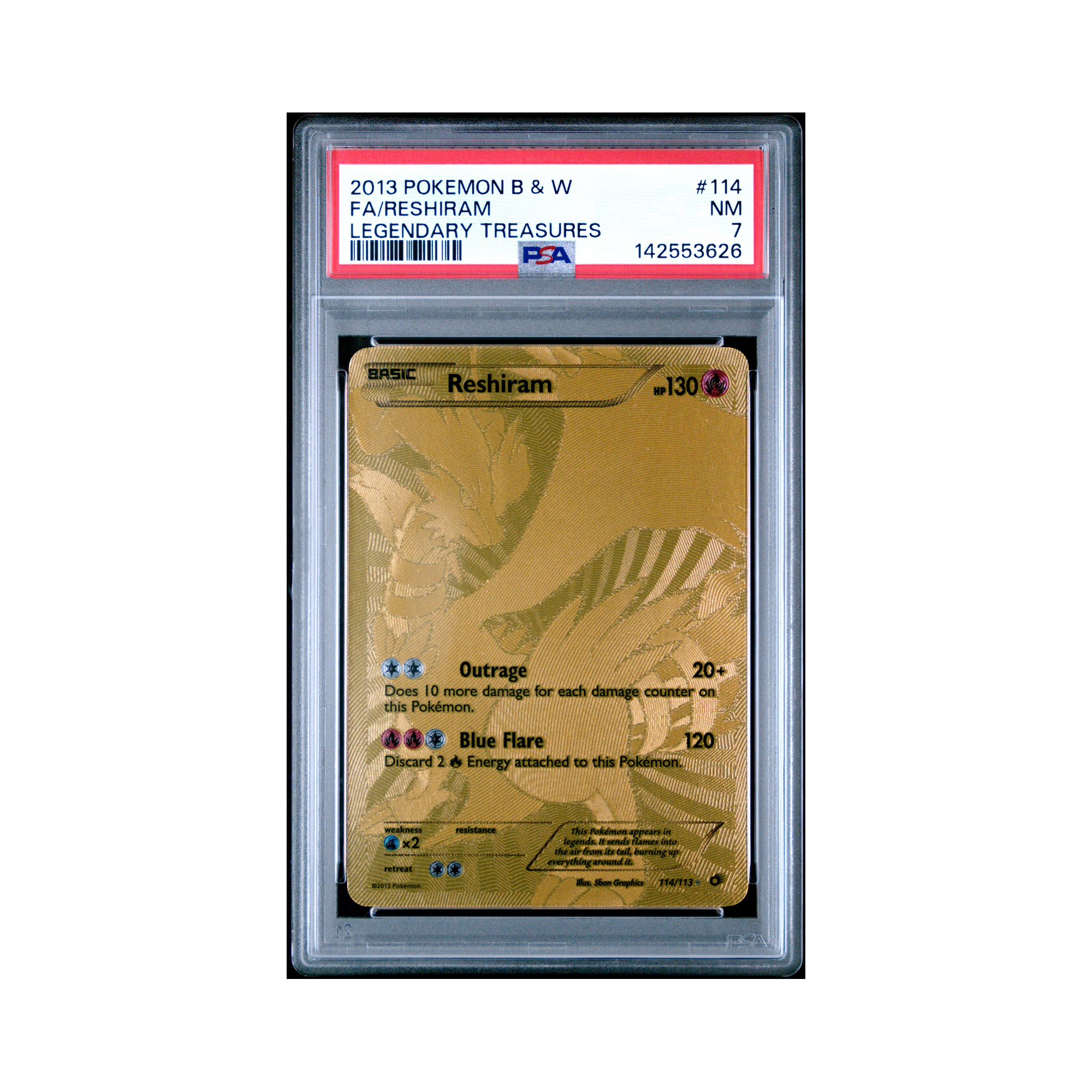 2013 Pokemon Black & White Legendary Treasures Reshiram #114 PSA 7