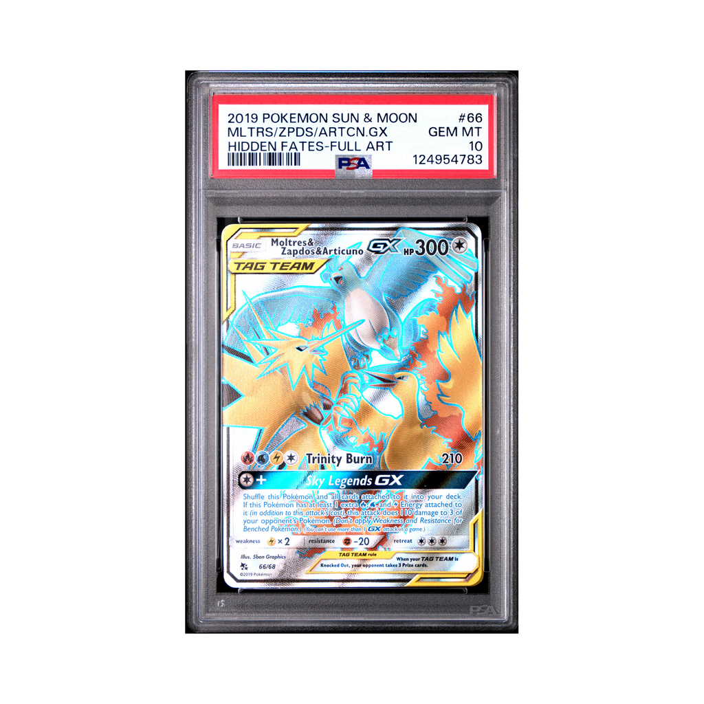 2019 Pokemon Hidden Fates Moltres & Zapdos & Articuno-GX #66 PSA 10