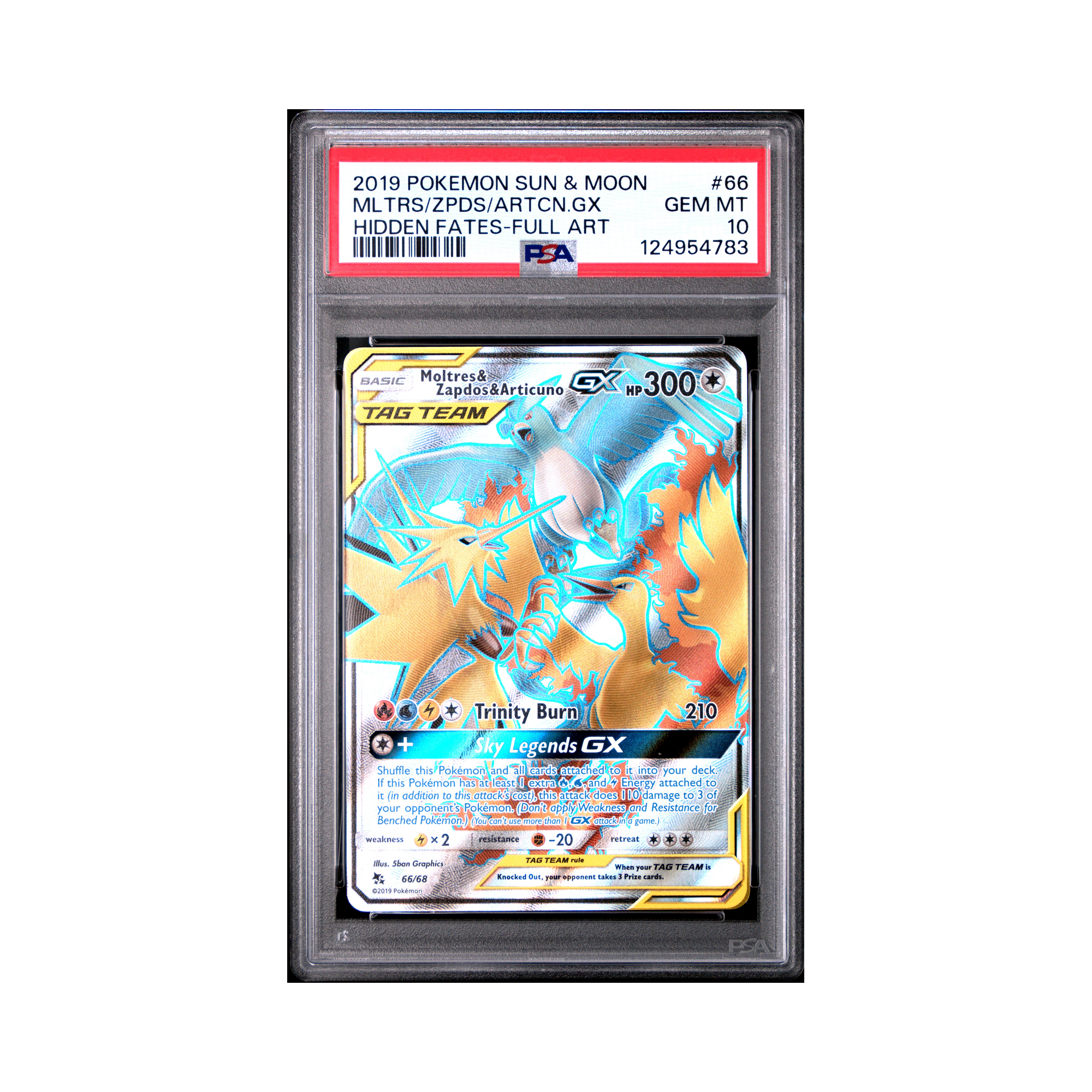 2019 Pokemon Hidden Fates Moltres & Zapdos & Articuno-GX #66 PSA 10