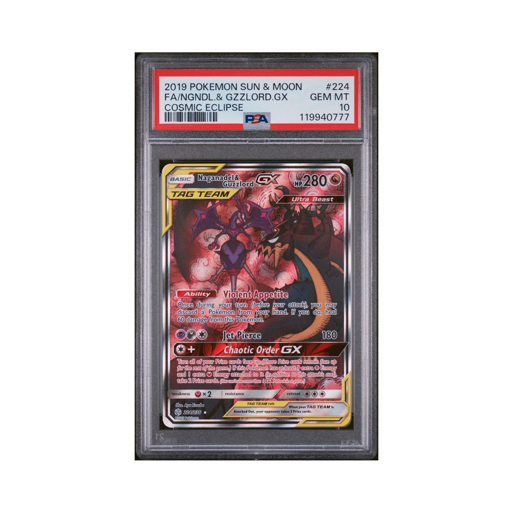 2019 Pokemon SM Cosmic Eclipse Naganadel & Guzzlord GX #224 PSA 10