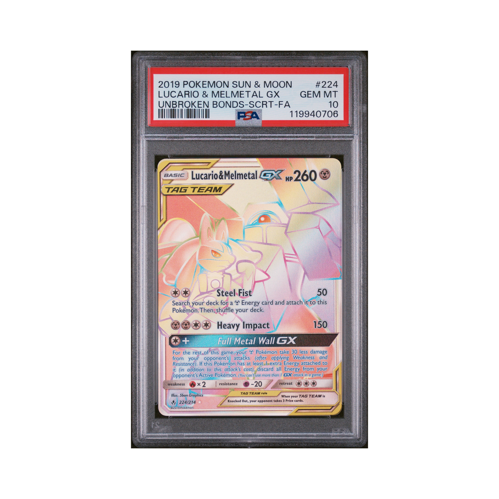2019 Pokemon Sun & Moon Unbroken Bonds Lucario & Melmetal GX #224 PSA 10