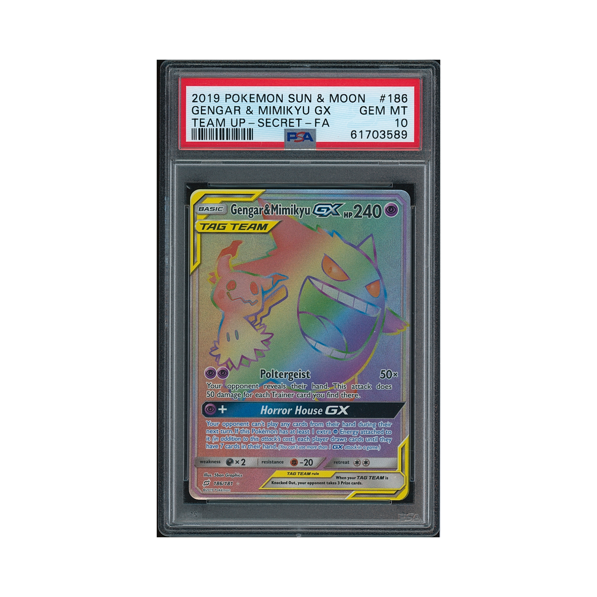 2019 Pokemon Sun & Moon Team Up Gengar & Mimikyu GX #186 PSA 10