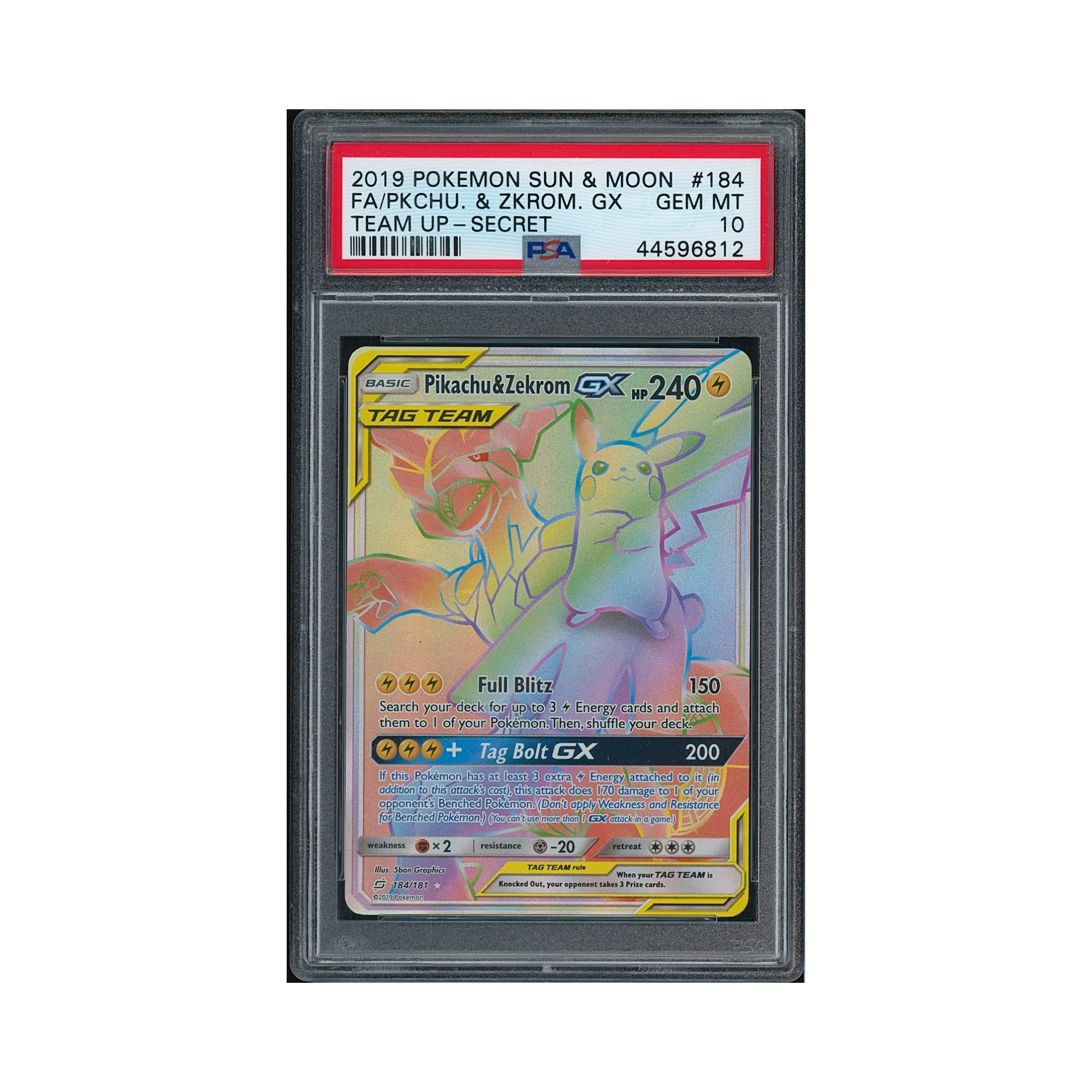 2019 Pokemon Sun & Moon Team Up Secret Pikachu & Zekrom GX #184 PSA 10