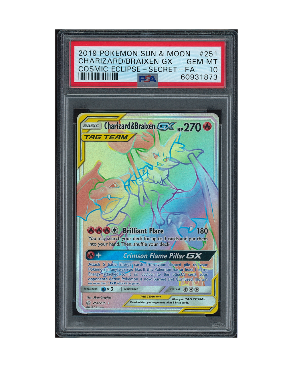 2019 Pokemon Sun & Moon Cosmic Eclipse Charizard & Braixen GX #251 PSA 10