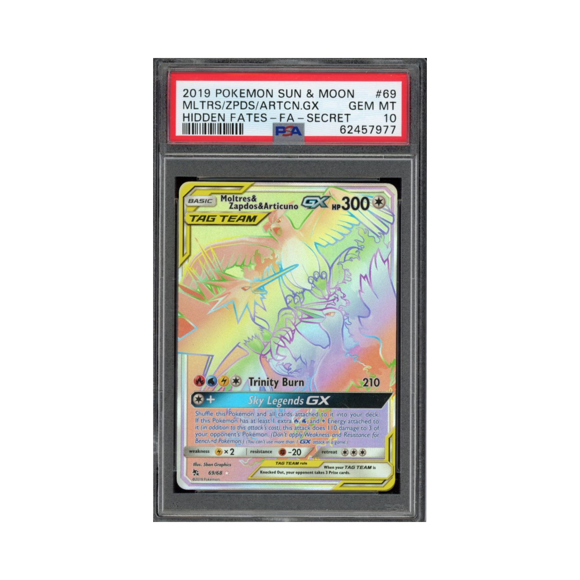 2019 Pokemon Hidden Fates Secret Rare Moltres & Zapdos & Articuno GX #69 PSA 10