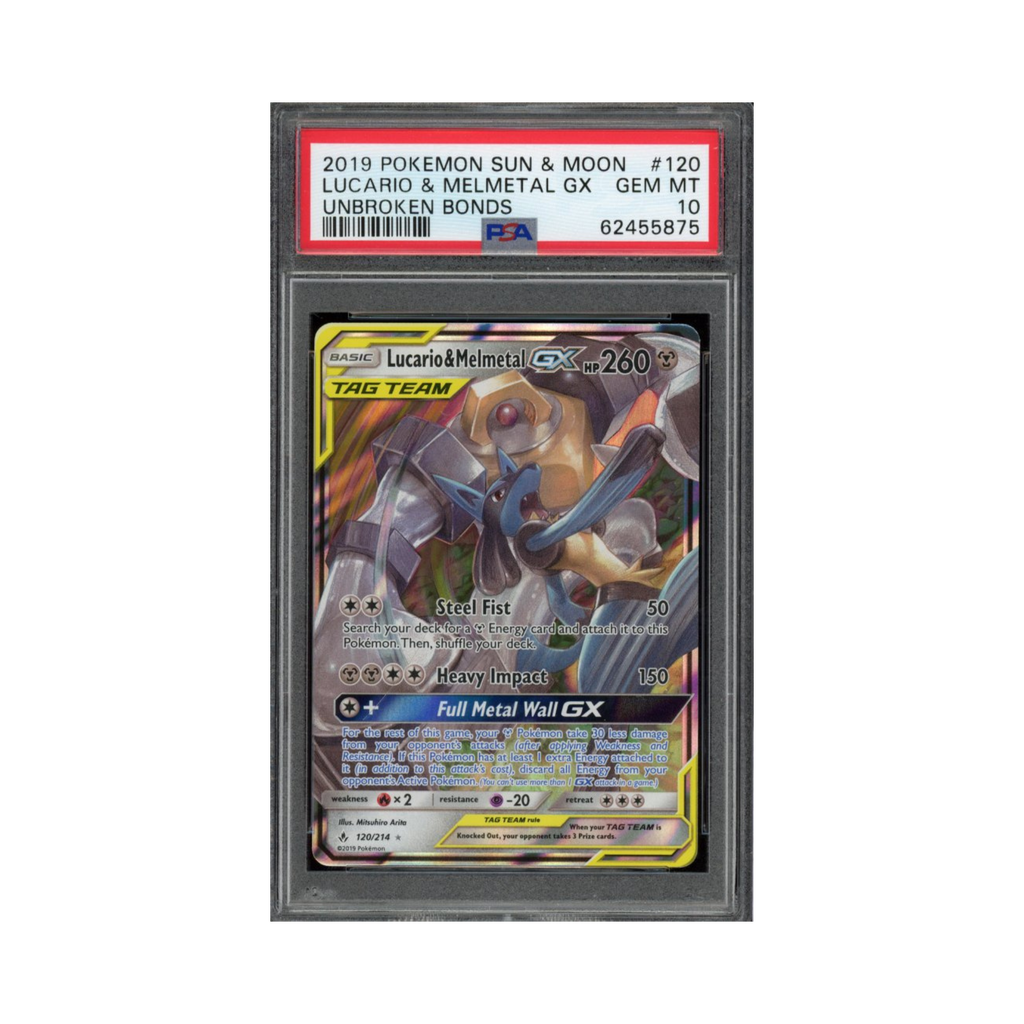 2019 Pokemon Sun & Moon Unbroken Bonds Lucario & Melmetal GX #120 PSA 10