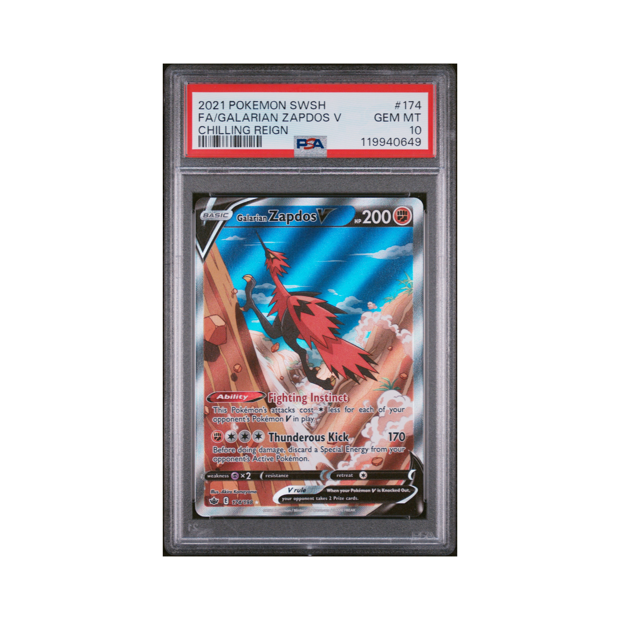 2021 Pokemon Sword & Shield Chilling Reign Galarian Zapdos V #174 PSA 10