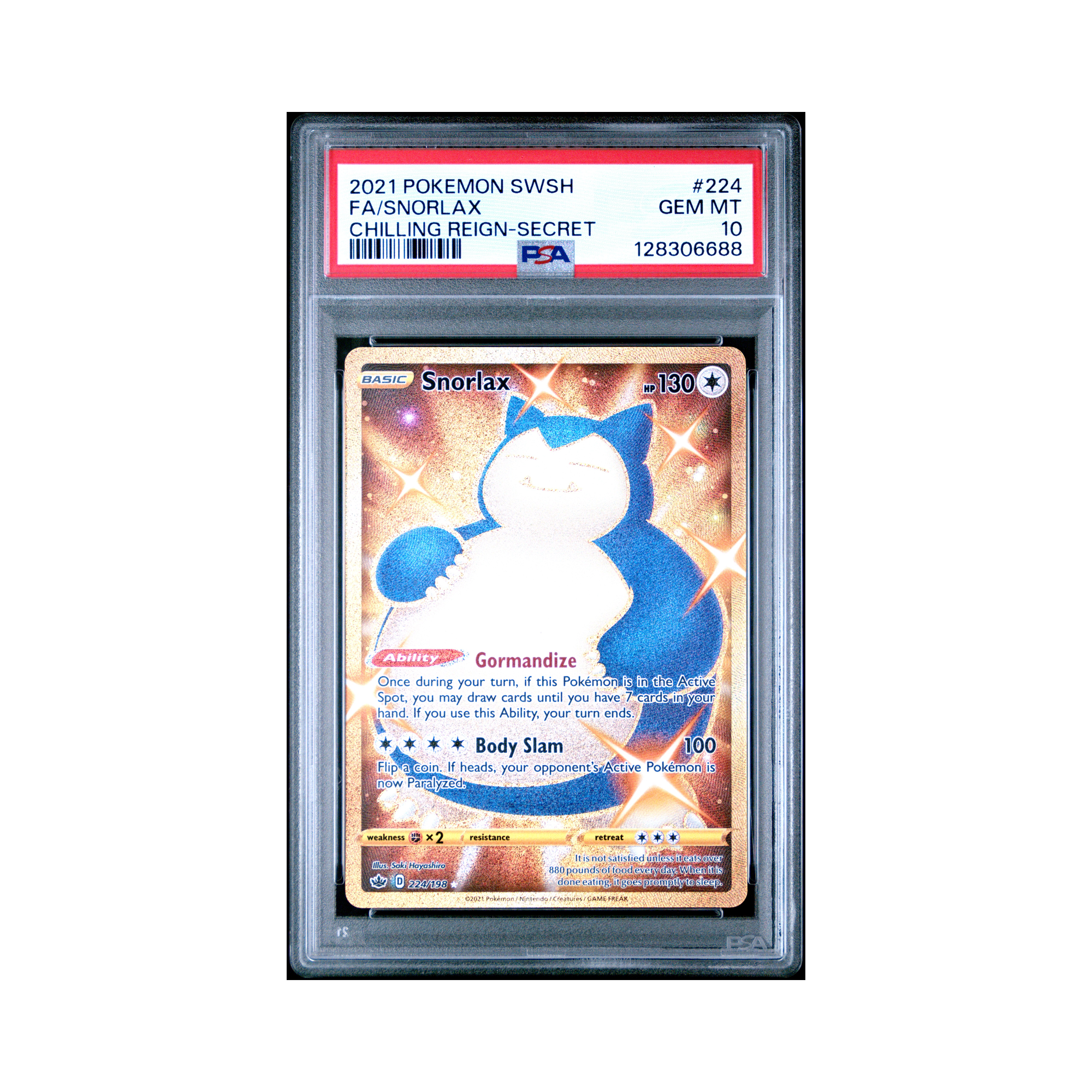 2021 Pokemon Sword & Shield Chilling Reign Snorlax #224 PSA 10