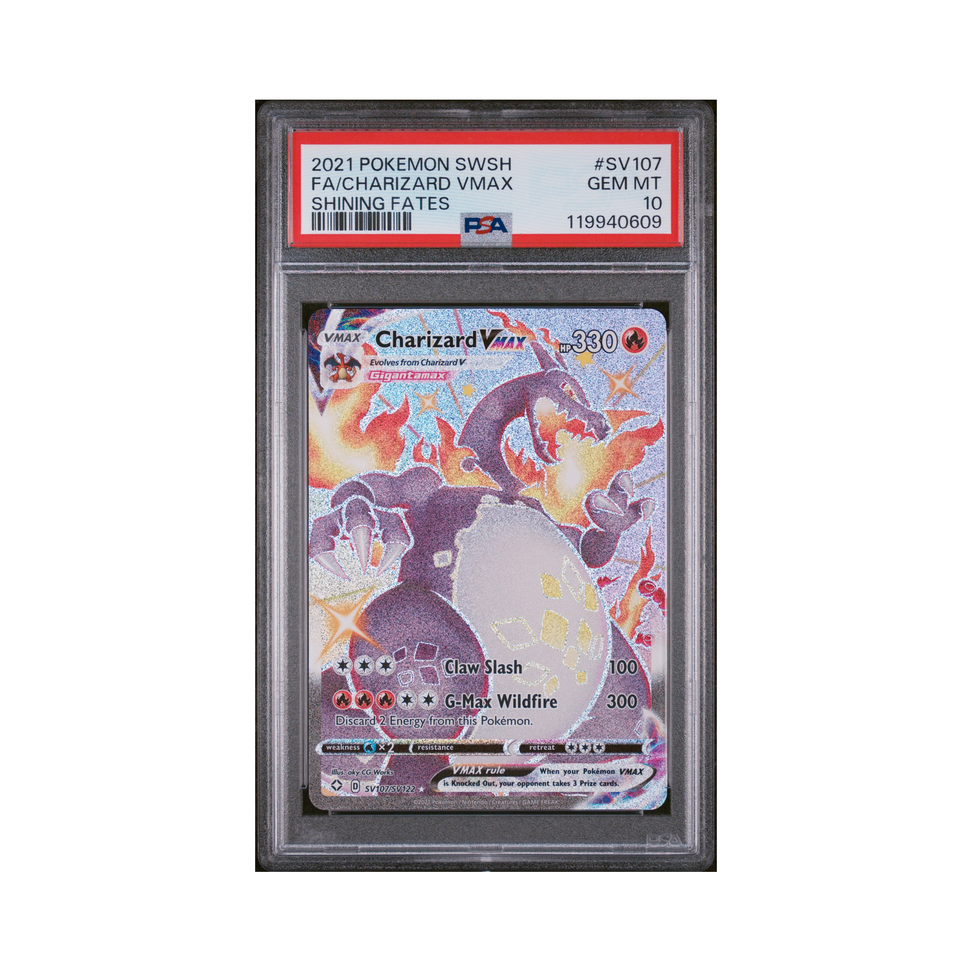 2021 Pokemon Sword & Shield Shining Fates Charizard VMAX #SV107 PSA 10
