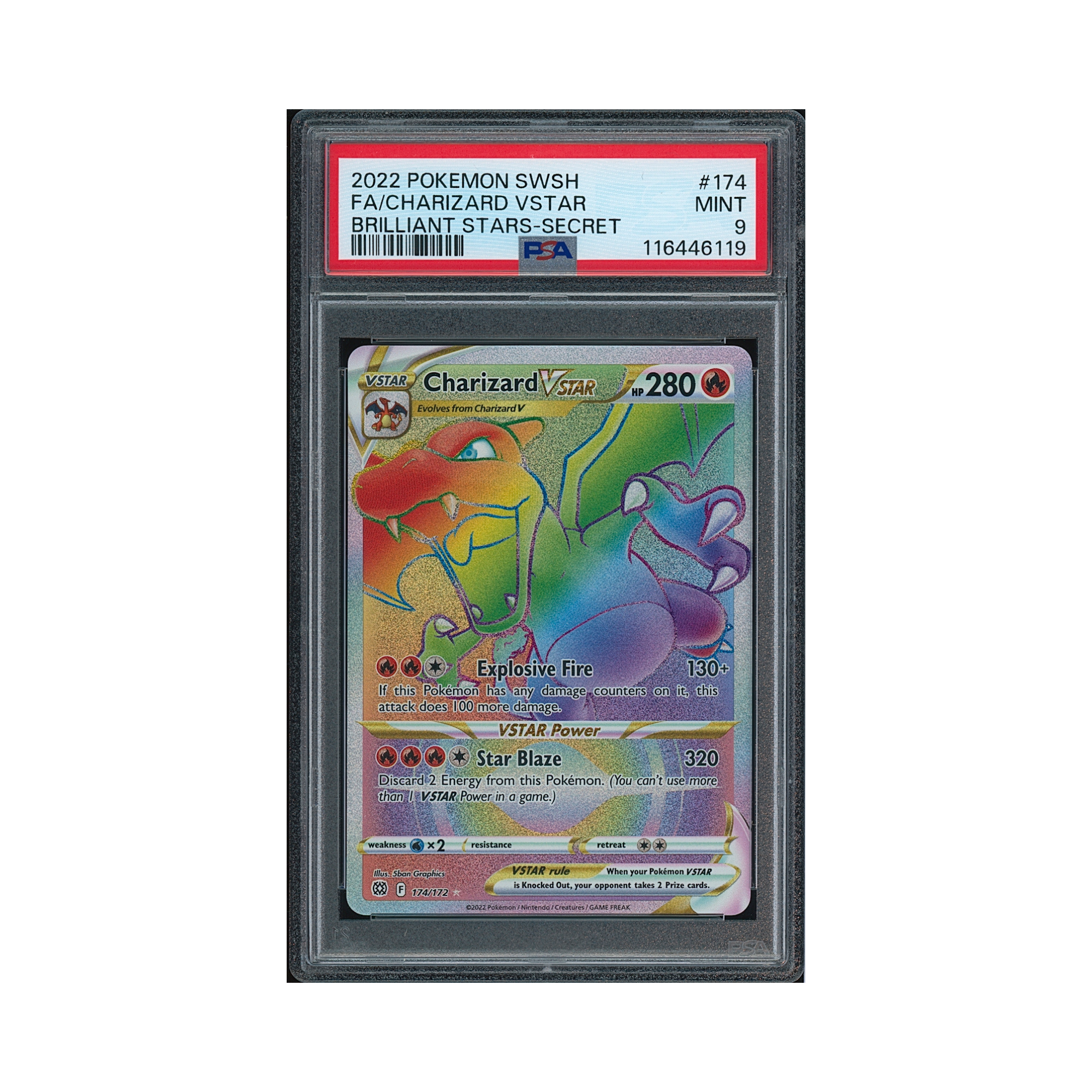 2022 Pokemon Sword & Shield Brilliant Stars Secret Charizard VSTAR #174 PSA 10