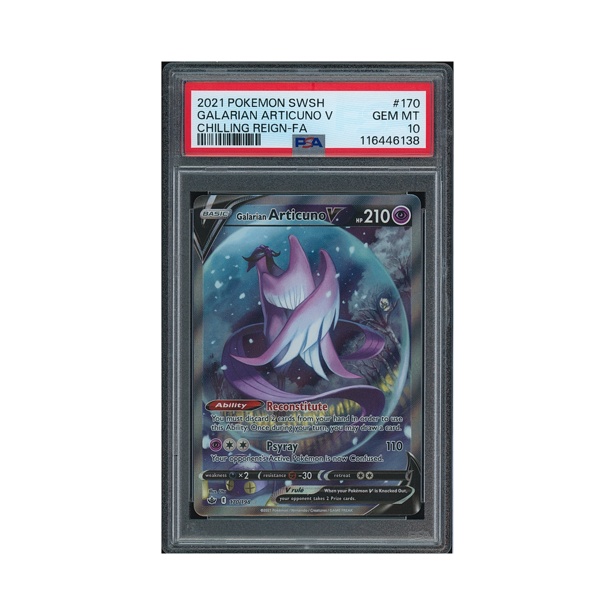 2021 Pokemon Sword & Shield Chilling Reign Galarian Articuno V #170 PSA 10