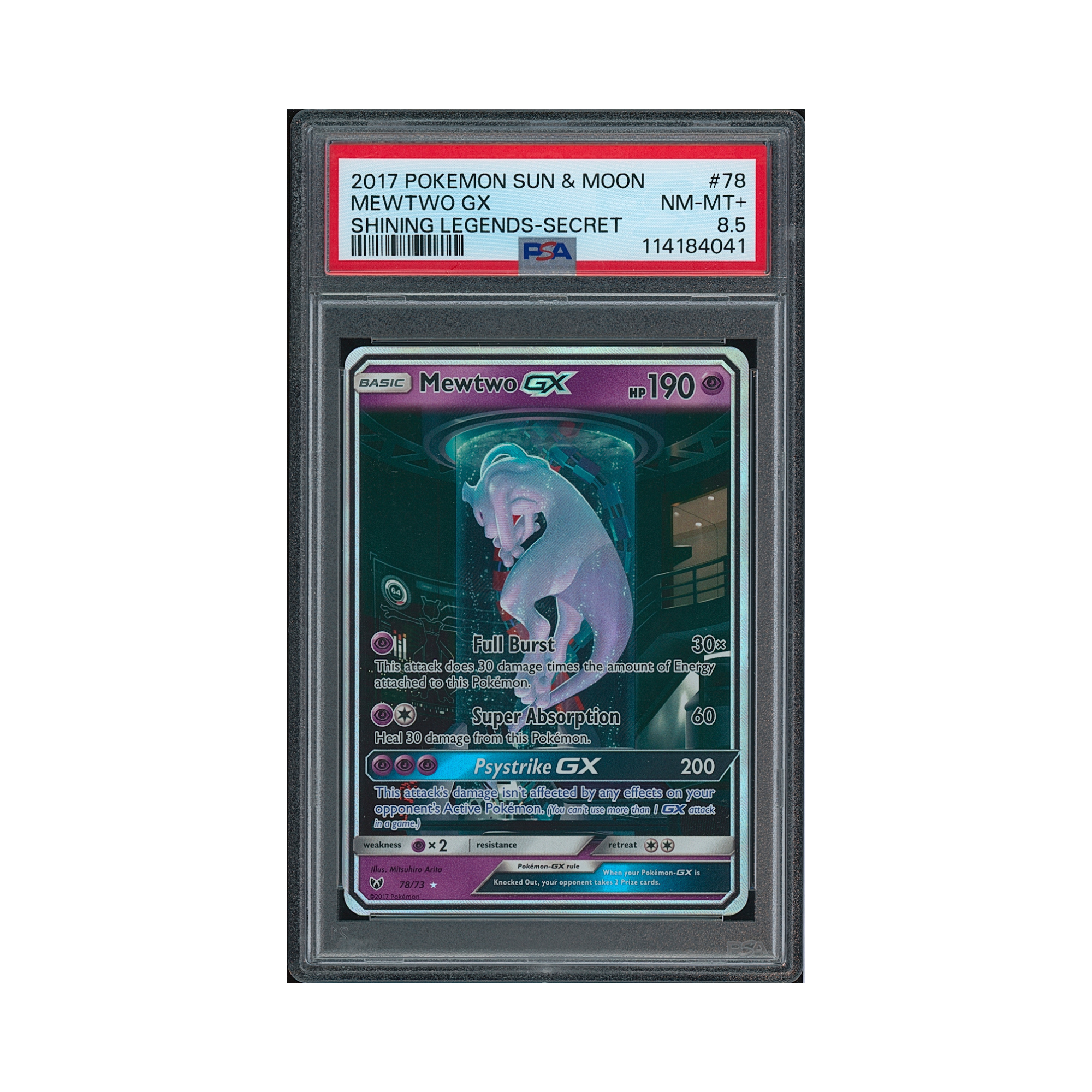 2017 Pokemon Sun & Moon Shining Legends Mewtwo GX #78 PSA 8.5