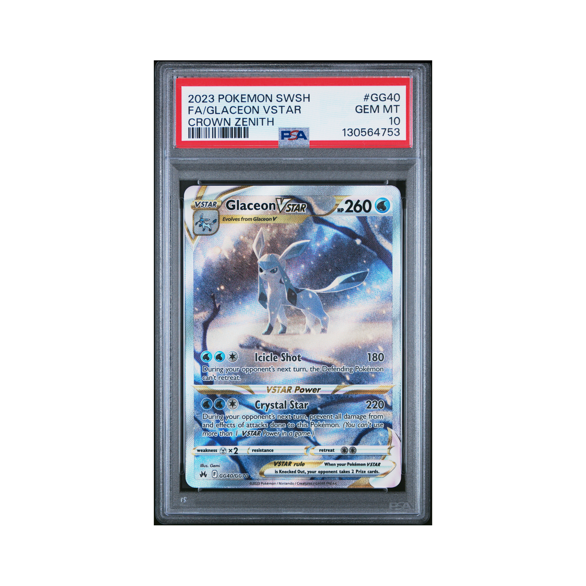 2023 Pokemon Sword And Shield Crown Zenith Glaceon VSTAR #GG40 PSA 10