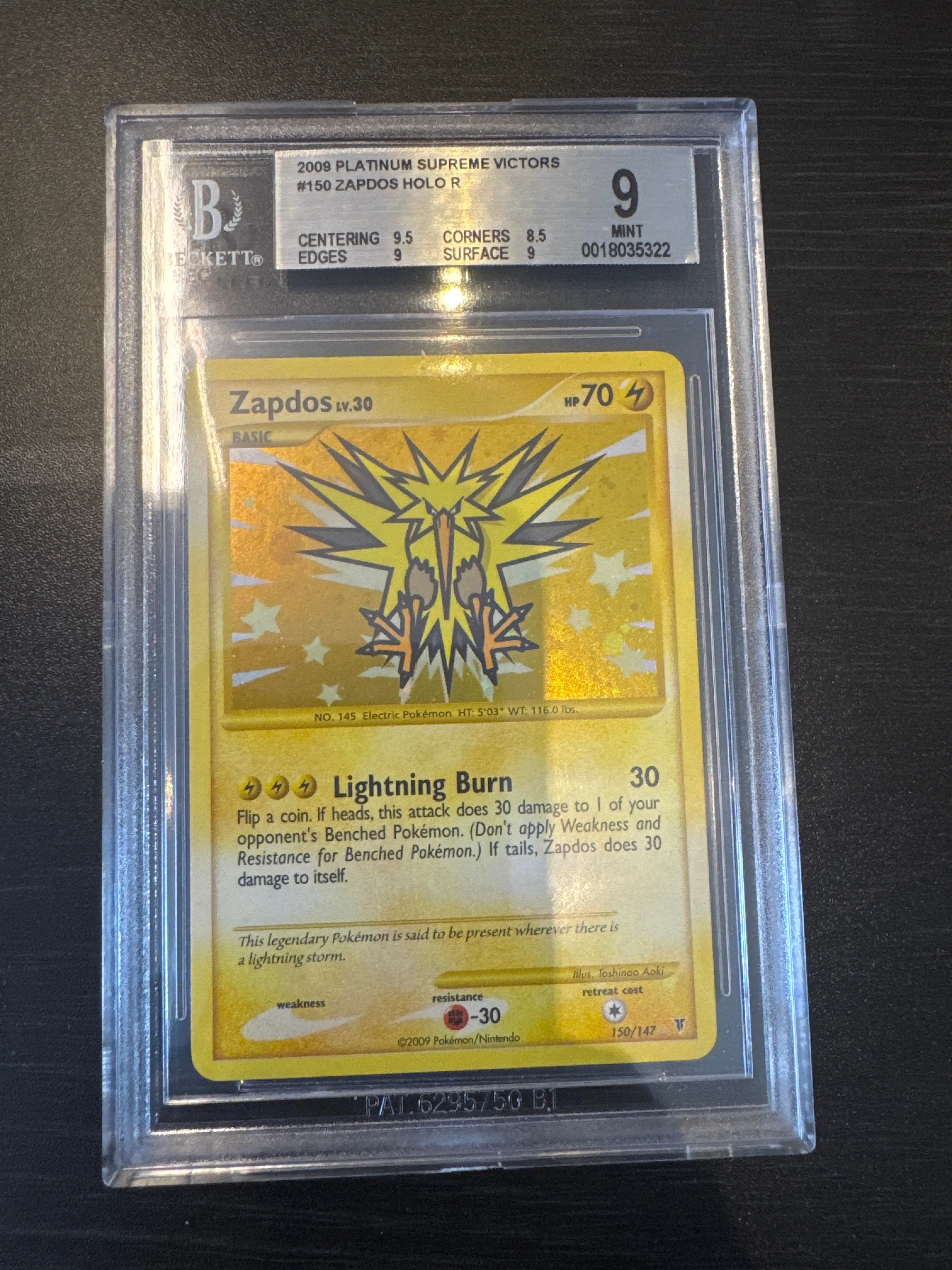 BGS 9 - 2009 Pokemon Platinum Supreme Victors Zapdos Holo R