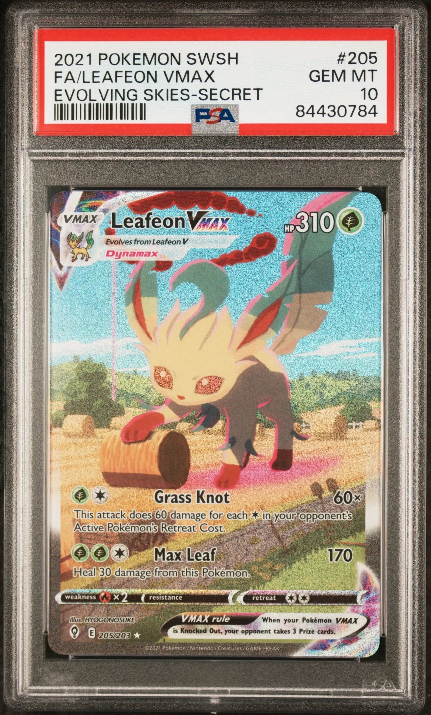 PSA 10 - 2021 POKEMON SWORD & SHIELD EVOLVING SKIES #205 FA/LEAFEON VMAX EVOLVING SKIES-SECRET