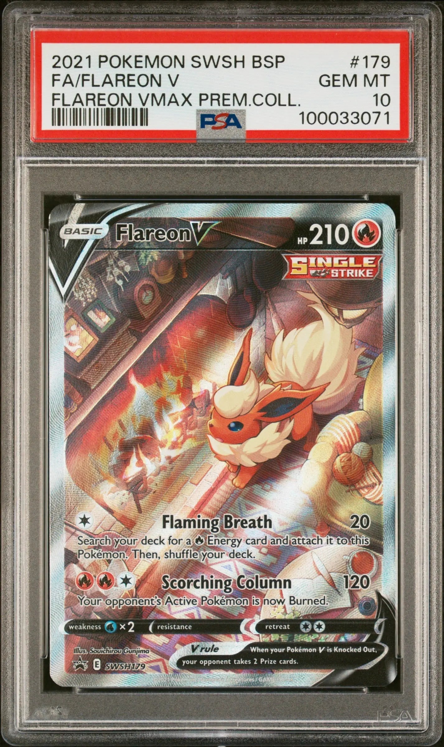 PSA 10 - 2021 POKEMON SWSH BLACK STAR PROMO #179 FA/FLAREON V FLAREON VMAX PREM.COLL.