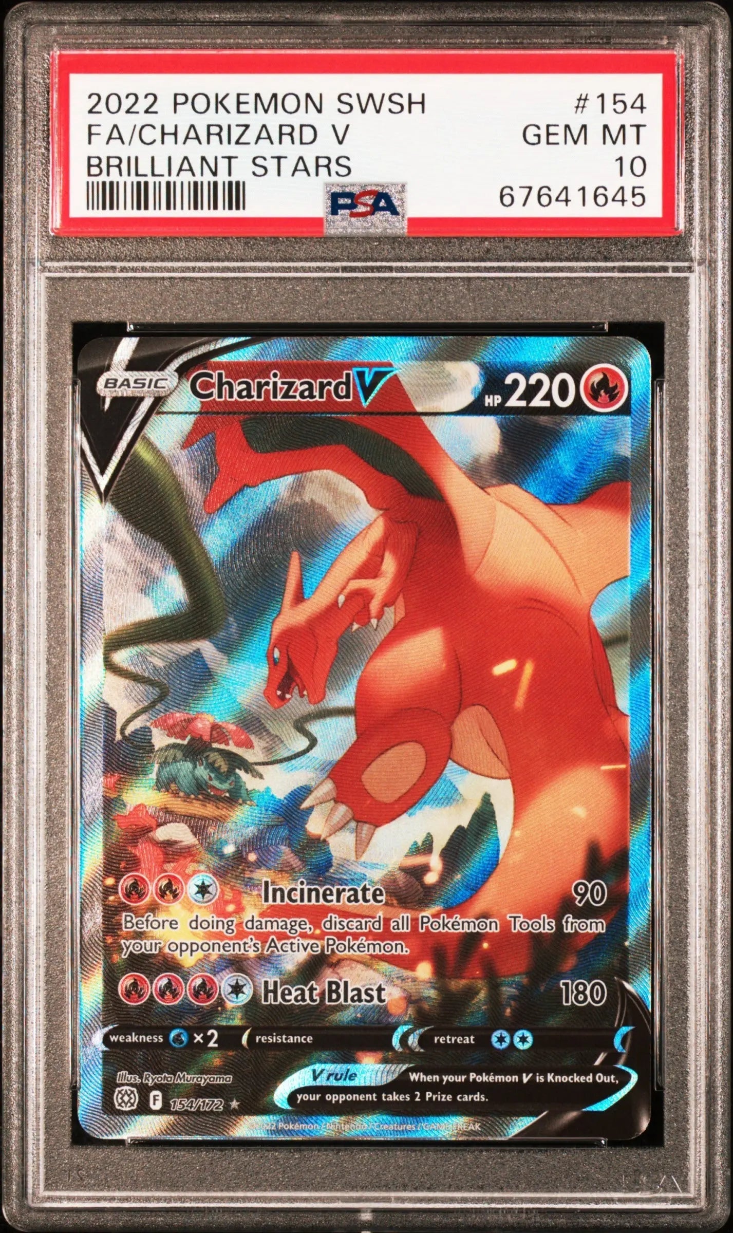 PSA 10 - 2022 POKEMON SWORD & SHIELD BRILLIANT STARS #154 FA/CHARIZARD V BRILLIANT STARS