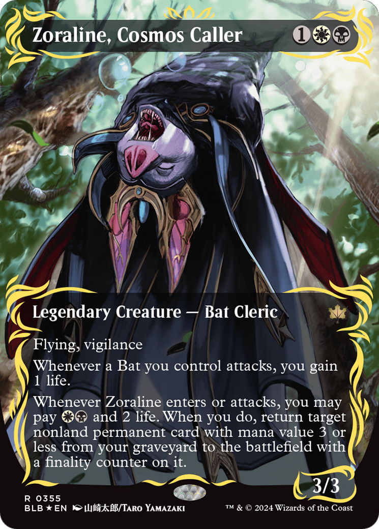 FOIL Zoraline, Cosmos Caller (Borderless) (Raised Foil) (BLB-355) - Bloomburrow - Magic The Gathering