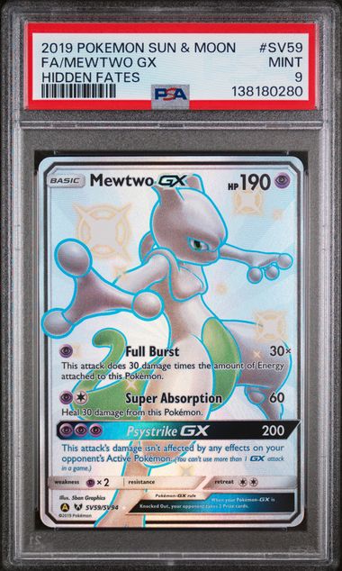 PSA 9 - 2019 POKEMON SUN & MOON HIDDEN FATES #SV59 FA/MEWTWO GX HIDDEN FATES