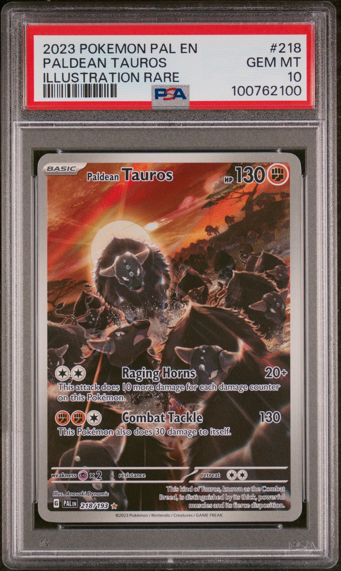 PSA 10 2023 POKEMON PAL EN-PALDEA EVOLVED #218 PALDEAN TAUROS ILLUSTRATION RARE