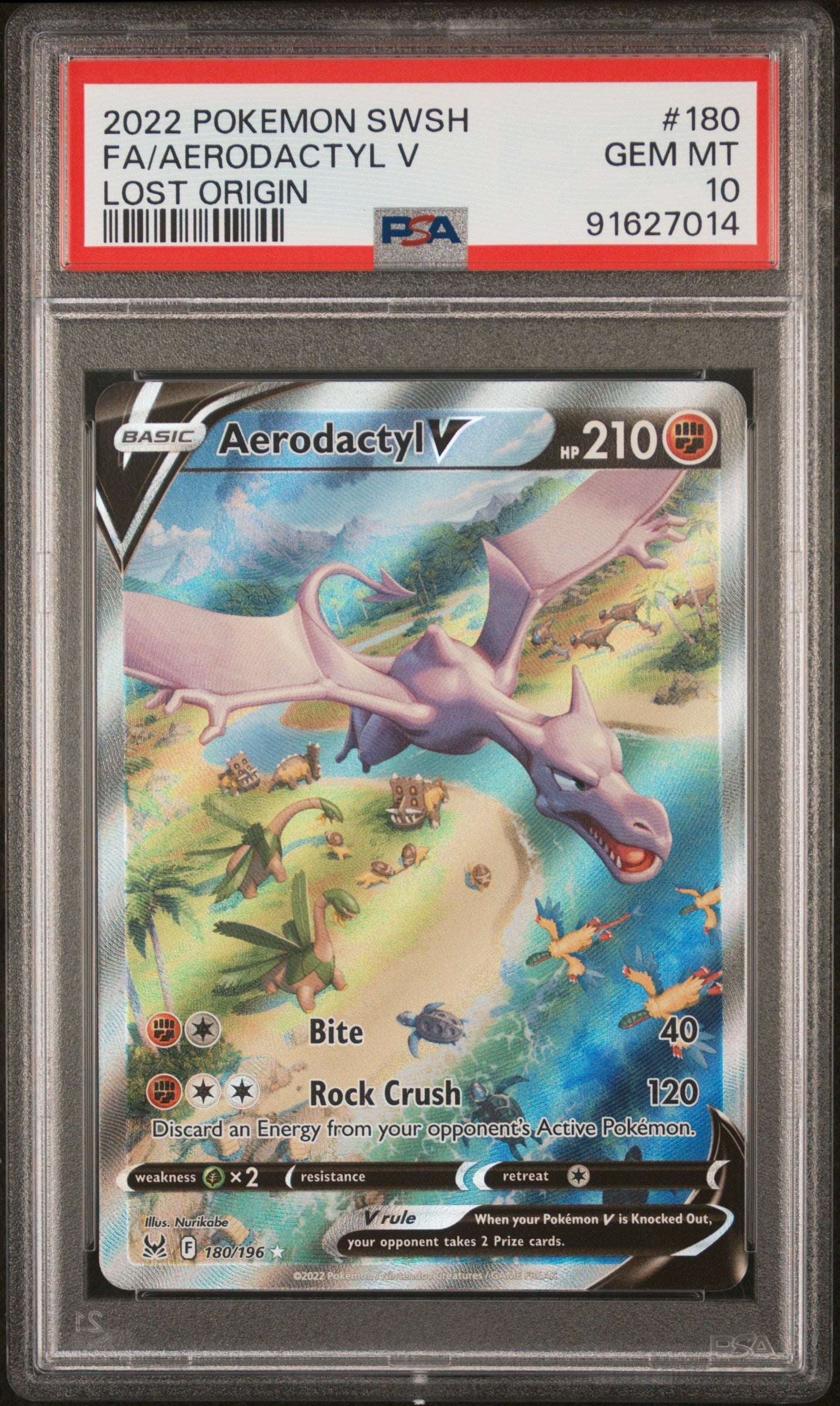 PSA 10 2022 POKEMON SWORD & SHIELD LOST ORIGIN #180 FA/AERODACTYL V LOST ORIGIN
