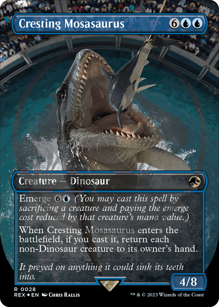 FOIL Cresting Mosasaurus (Borderless) (Emblem) (REX-028) - Jurassic World Collection - Magic The Gathering