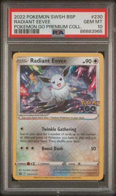 PSA 10 - 2022 POKEMON SWSH BLACK STAR PROMO #230 RADIANT EEVEE POKEMON GO PREMIUM COLL.