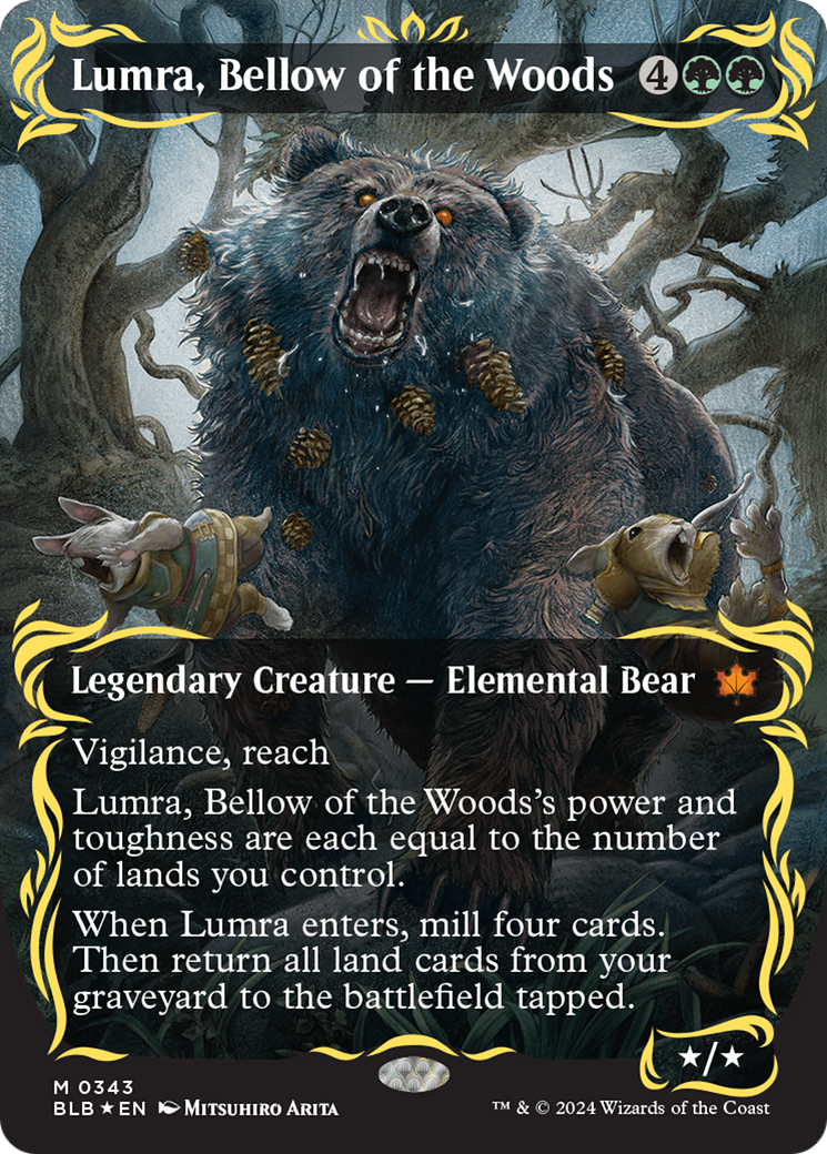 FOIL Lumra, Bellow of the Woods (Borderless) (Raised Foil) (BLB-343) - Bloomburrow - Magic The Gathering