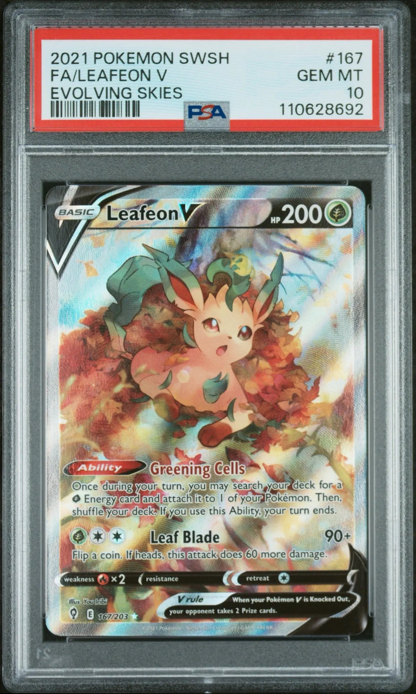 PSA 10 - 2021 POKEMON SWORD & SHIELD EVOLVING SKIES #167 FA/LEAFEON V EVOLVING SKIES