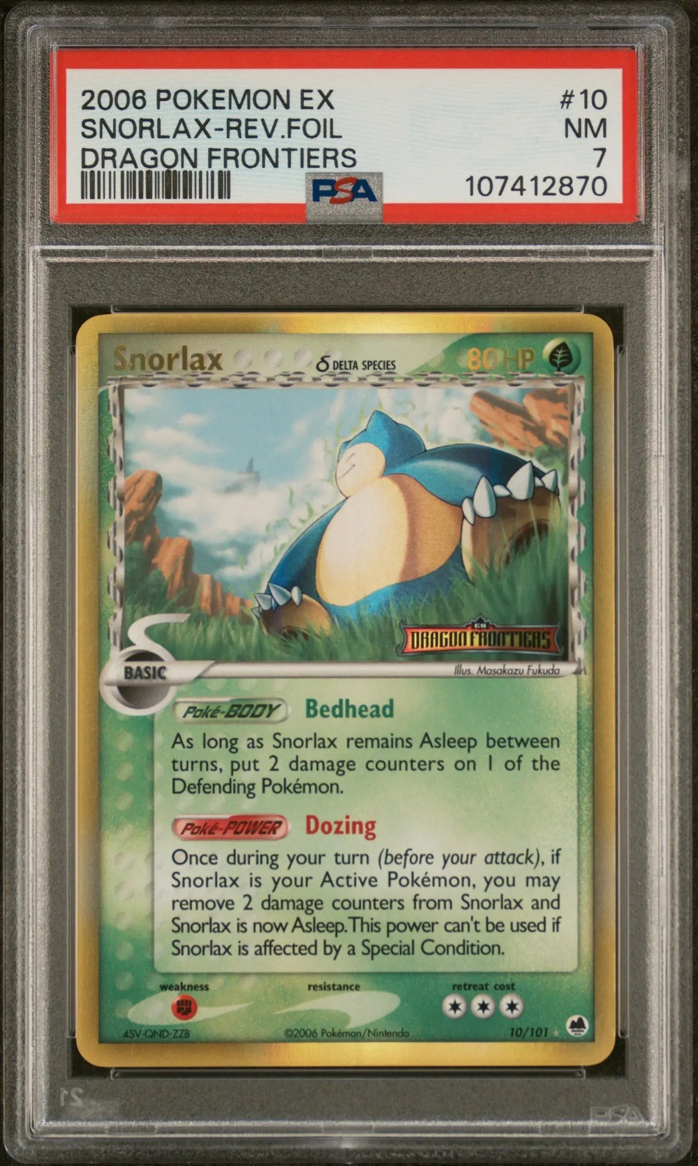 PSA 7 - 2006 POKEMON EX DRAGON FRONTIERS #10 SNORLAX-REV.FOIL DRAGON FRONTIERS