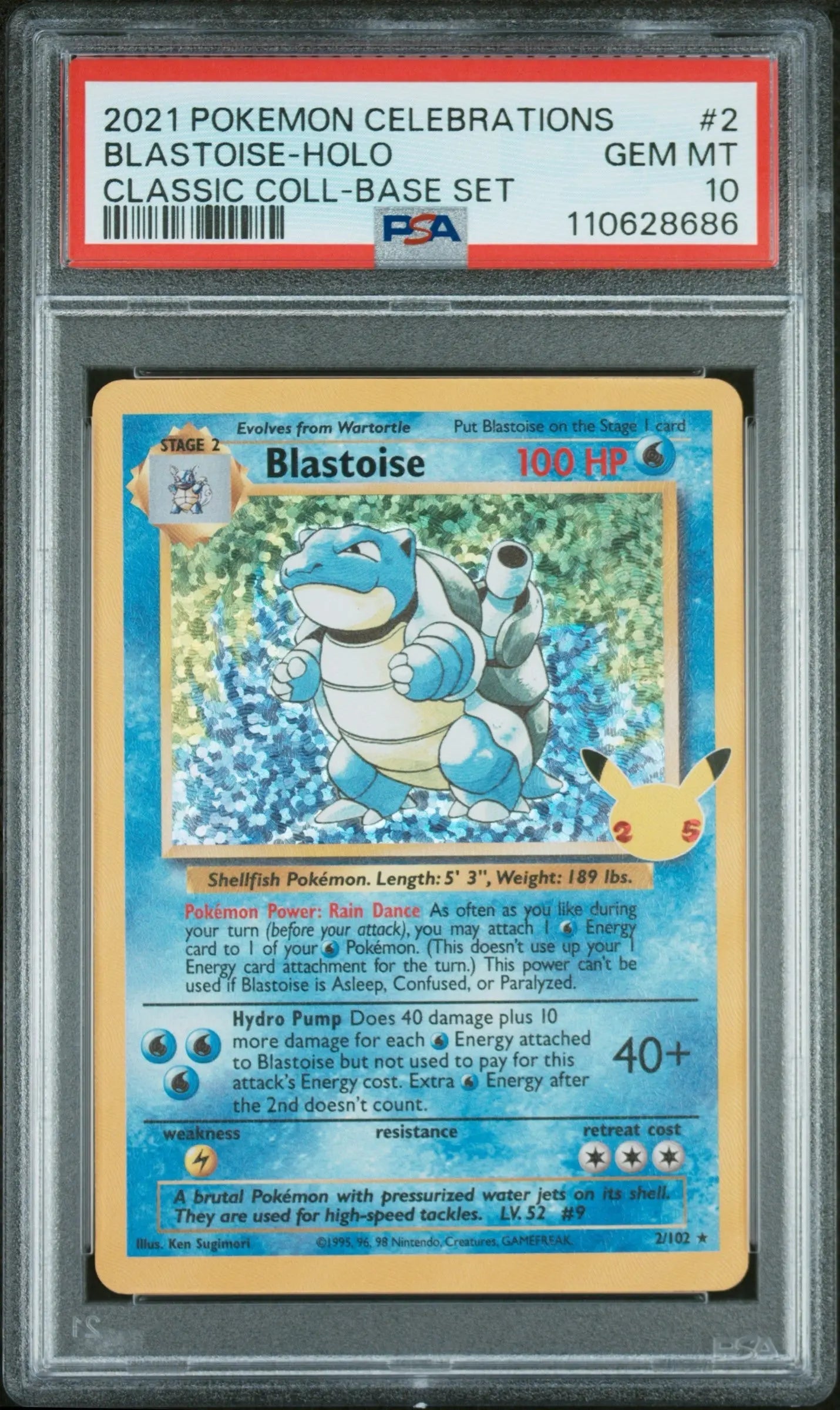 PSA 10 - 2021 POKEMON CELEBRATIONS CLASSIC COLLECTION #2 BLASTOISE-HOLO CLASSIC COLL-BASE SET