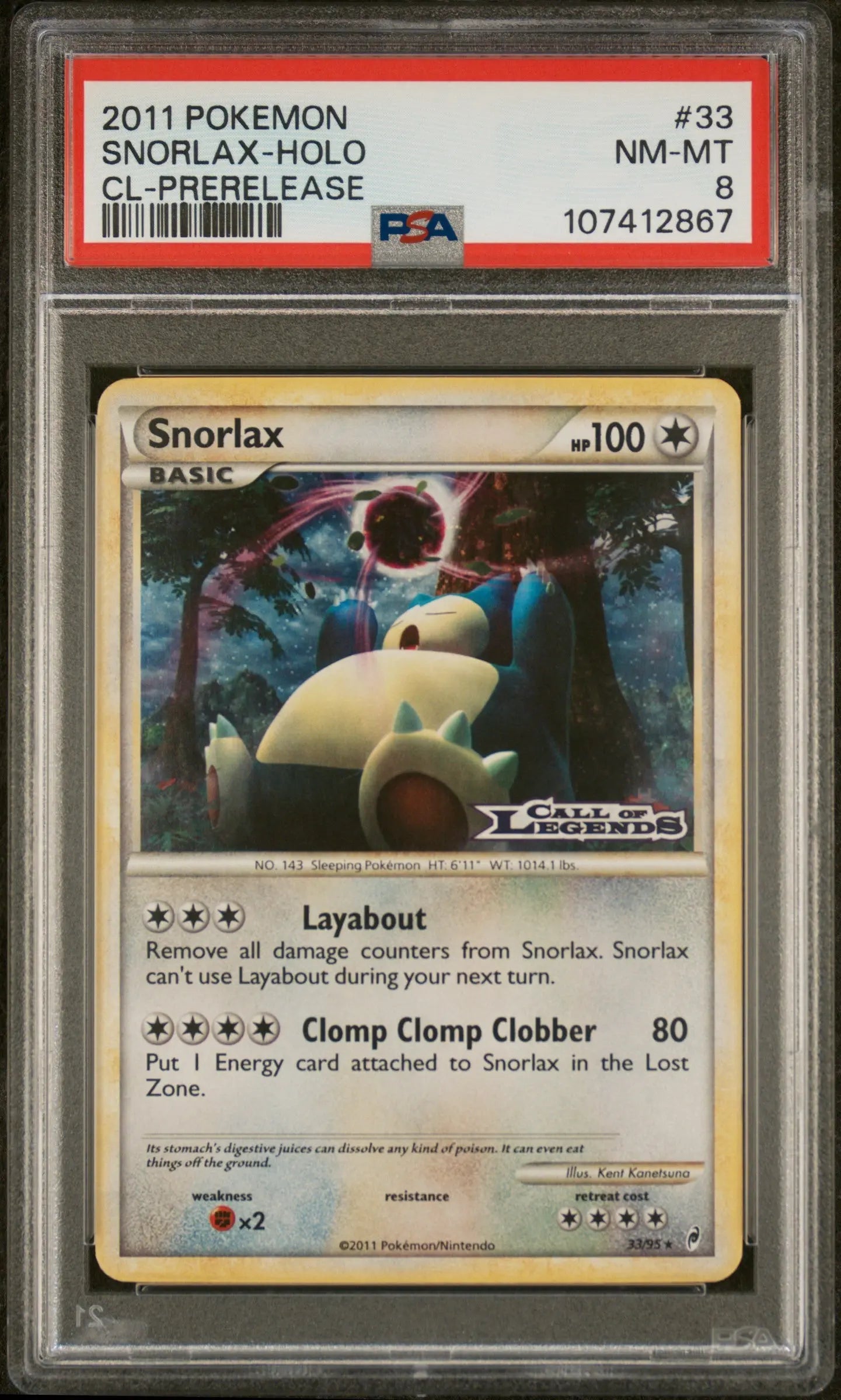 PSA 8 - 2011 POKEMON CALL OF LEGENDS #33 SNORLAX-HOLO CL-PRERELEASE
