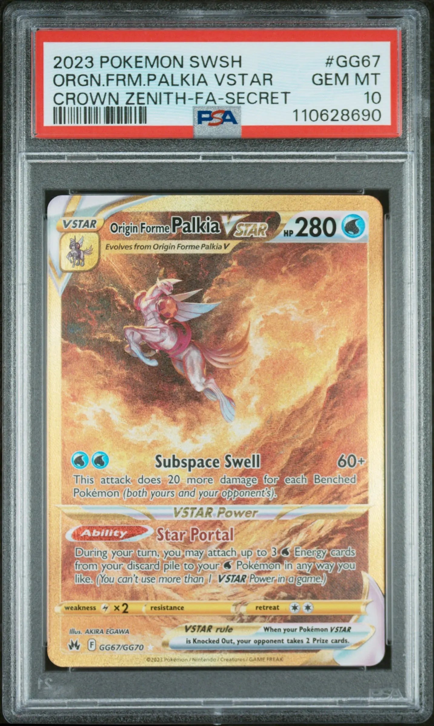 PSA 10 - 2023 POKEMON SWORD AND SHIELD CROWN ZENITH #GG67 ORGN.FRM.PALKIA VSTAR CROWN ZENITH-FA-SECRET