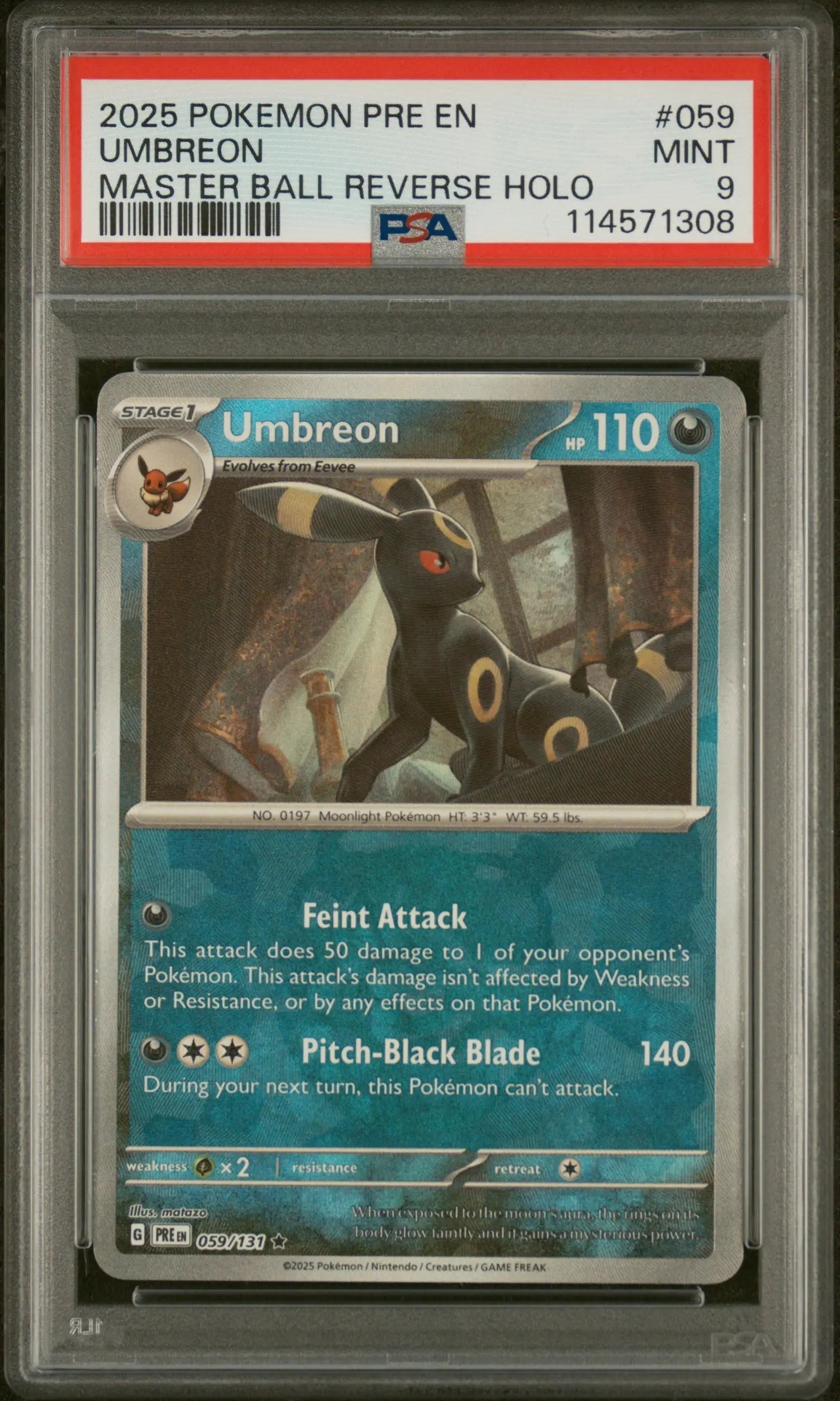 2025 POKEMON PRE EN-PRISMATIC EVOLUTIONS MASTER BALL REVERSE HOLO UMBREON PSA 9
