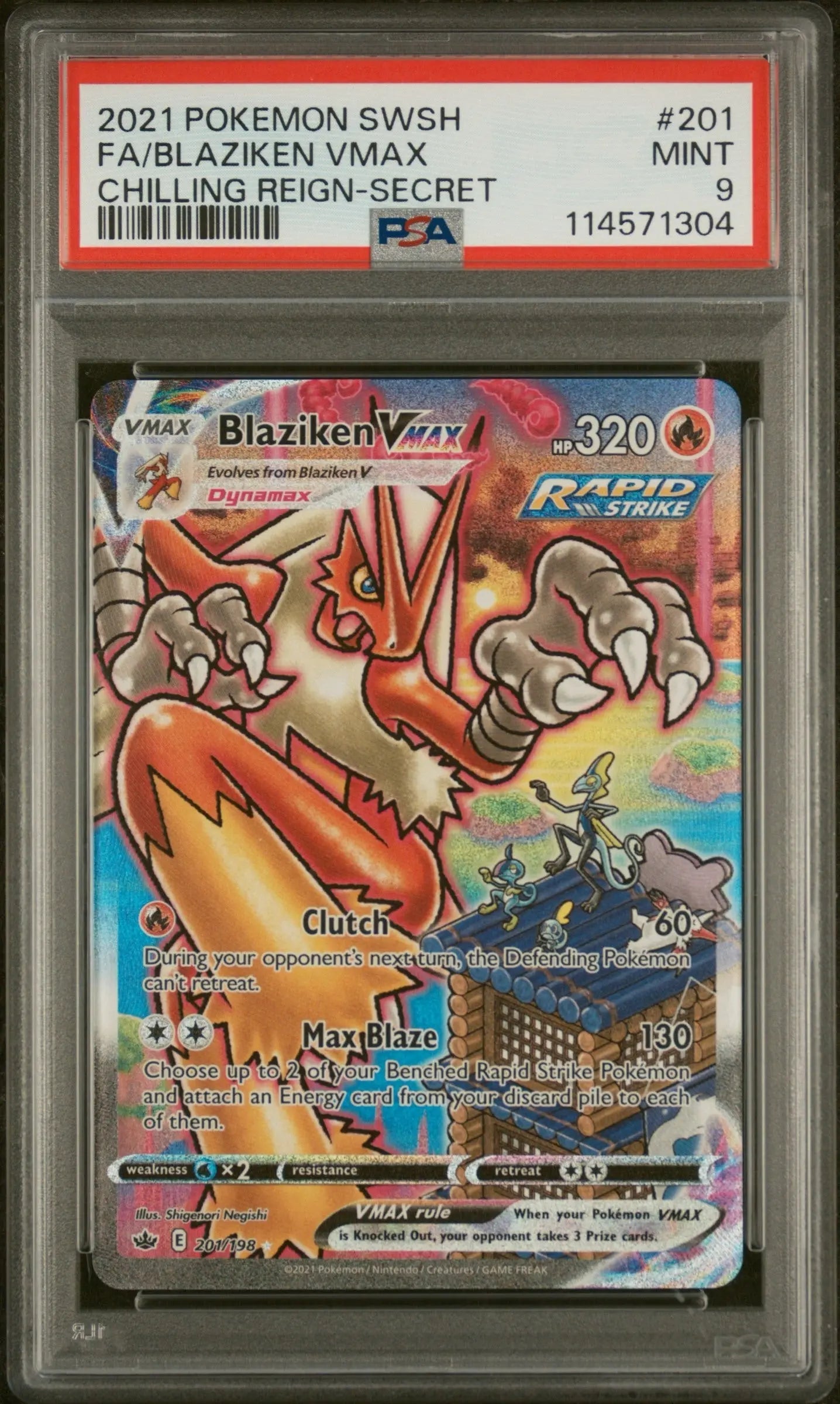 2021 POKEMON SWORD & SHIELD CHILLING REIGN SECRET FULL ART/BLAZIKEN VMAX PSA 9