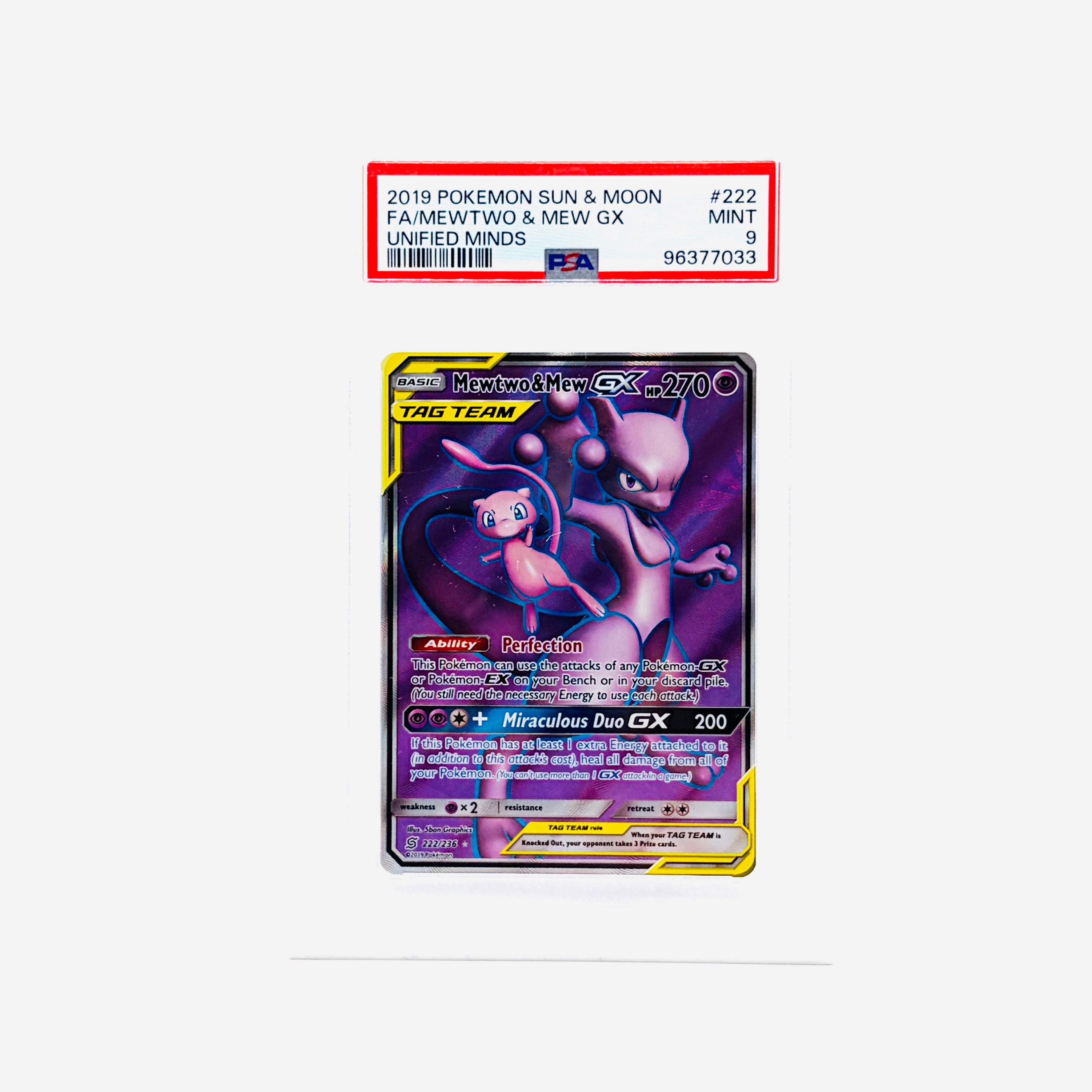PSA 9 Mewtwo & Mew GX Full Art - 2019 Pokemon Unified Minds