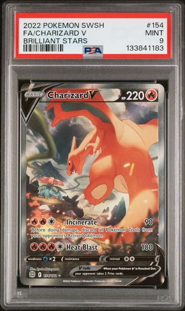 PSA 9 - 2022 POKEMON SWORD & SHIELD BRILLIANT STARS #154 FA/CHARIZARD V BRILLIANT STARS