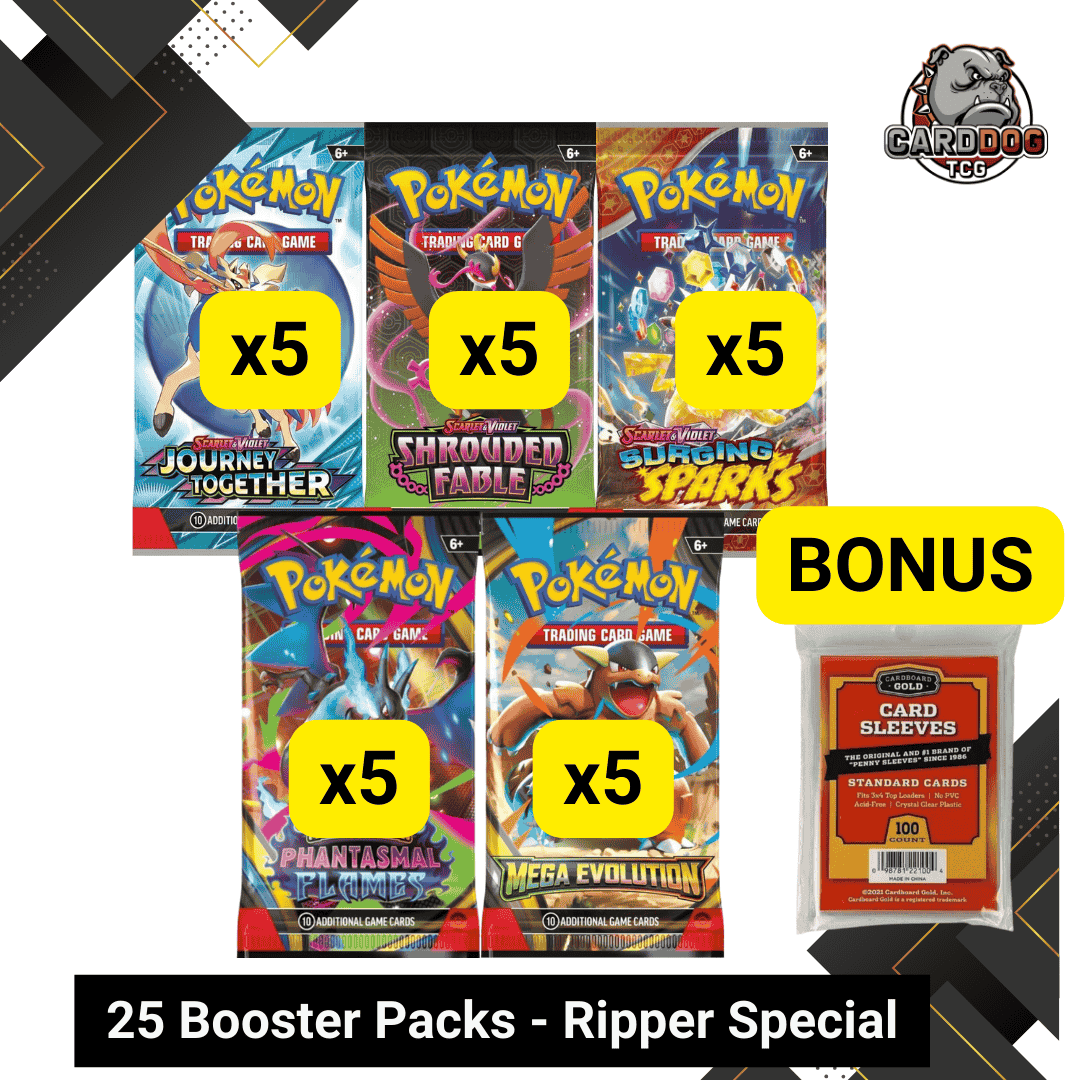 Pokemon TCG 25 Assorted Booster Packs + 100 Card Sleeves - Pack Ripper Special