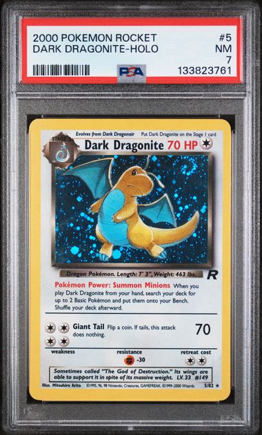 PSA 7 - 2000 POKEMON ROCKET #5 DARK DRAGONITE-HOLO (HUGE SWIRL)