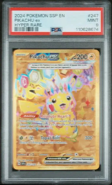 PSA 9 - 2024 POKEMON SSP EN-SURGING SPARKS #247 PIKACHU ex HYPER RARE