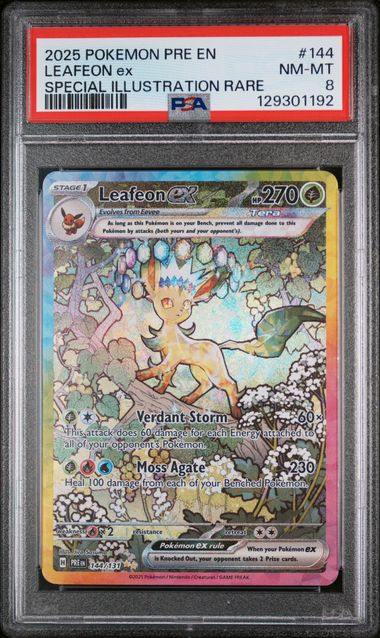 PSA 8 - 2025 POKEMON PRE EN-PRISMATIC EVOLUTIONS #144 LEAFEON ex SPECIAL ILLUSTRATION RARE