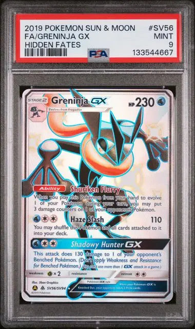 PSA 9 -2019 POKEMON SUN & MOON HIDDEN FATES #SV56 FA/GRENINJA GX HIDDEN FATES
