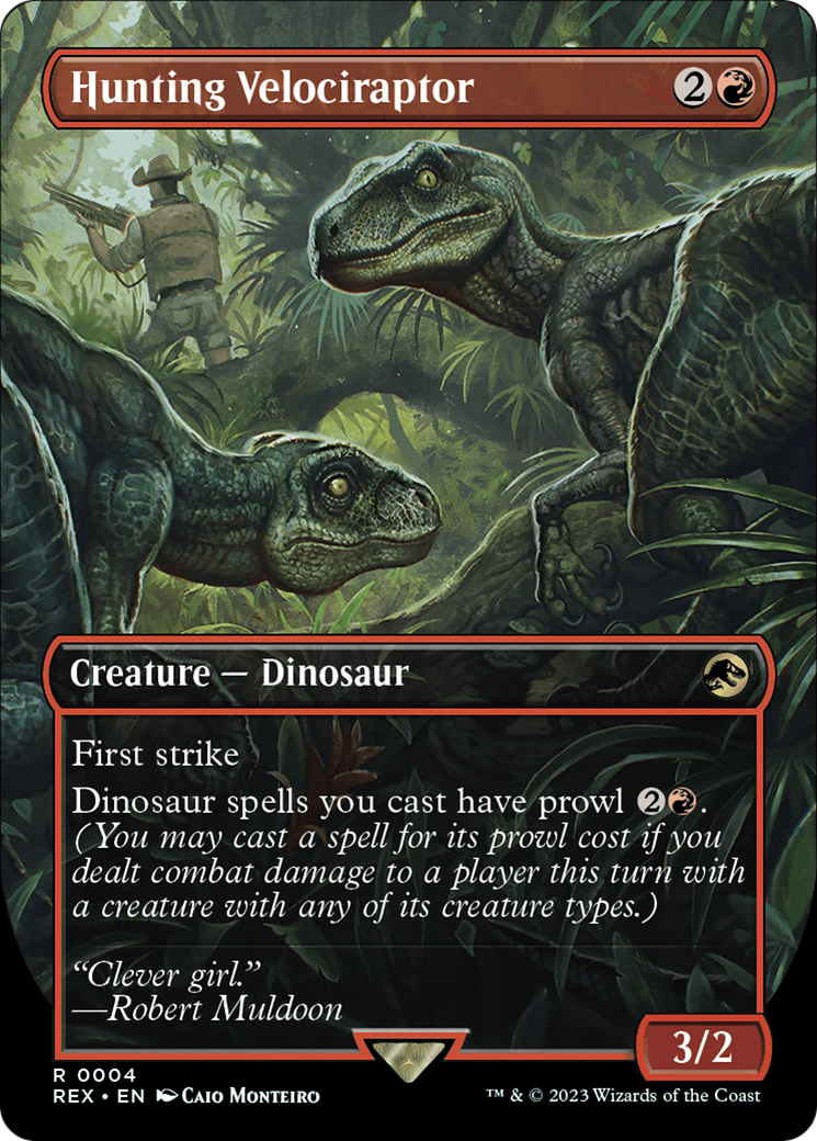 Hunting Velociraptor (Borderless) (REX-004) - Jurassic World Collection - Magic The Gathering