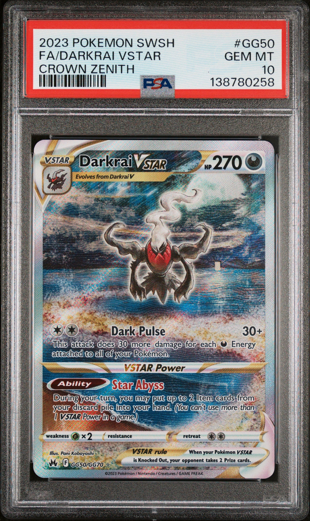 2023 Pokemon SWSH - Darkrai Vstar - Crown Zenith Full Art #GG50 - PSA Graded Card
