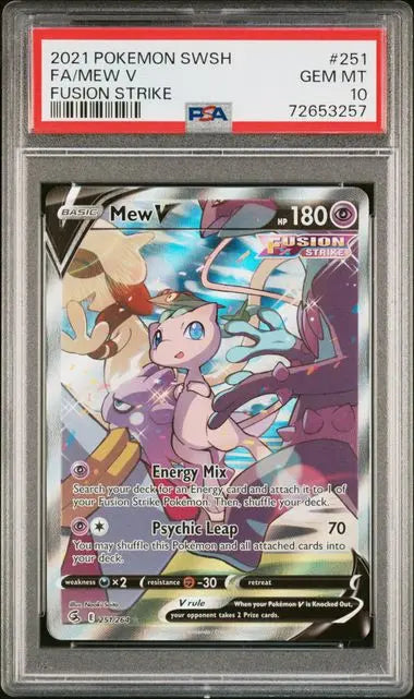 PSA 10 - 2021 POKEMON SWORD & SHIELD FUSION STRIKE #251 FA/MEW V FUSION STRIKE