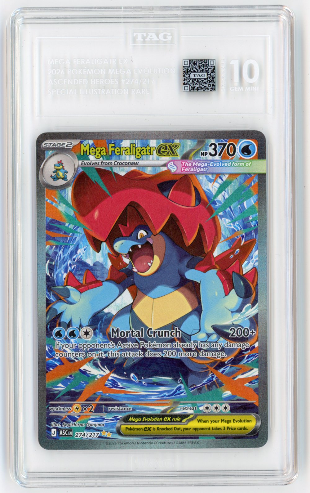 MEGA Feraligatr ex 2026 Pokémon ME: Ascended Heroes #274/217 SIR Gem Mint 10 TAG