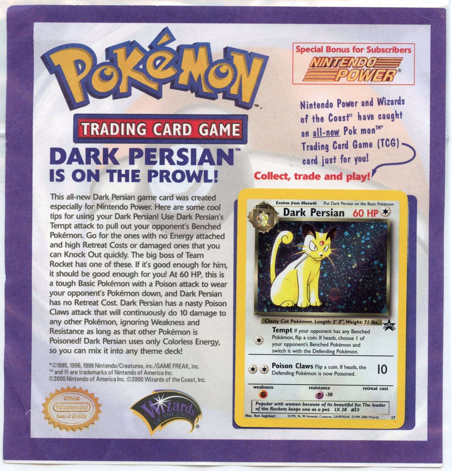 Pokemon: Dark Persian #17 Black Star Promo on Original Insert
