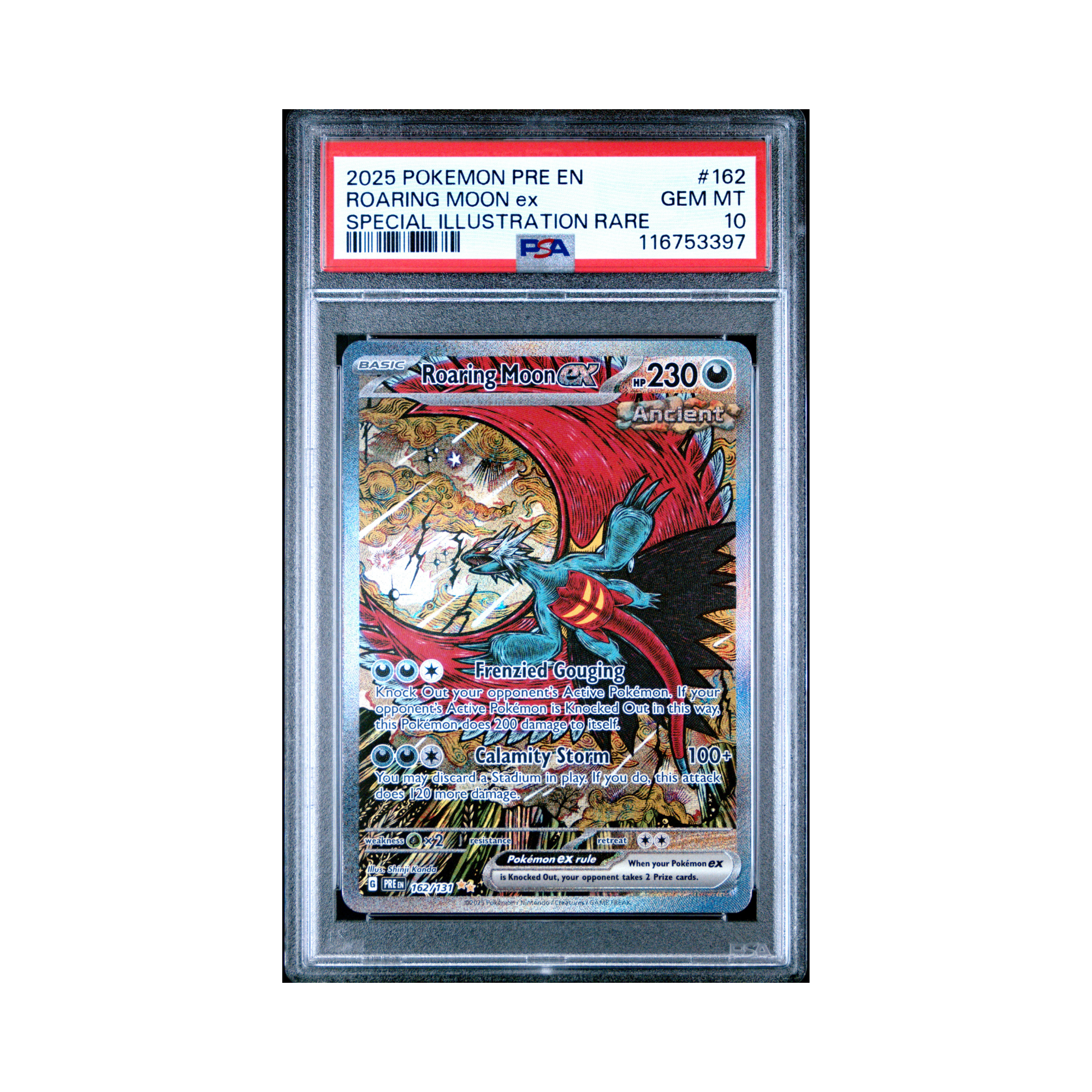 2025 Pokemon Prismatic Evolutions SIR Roaring Moon Ex #162 PSA 10