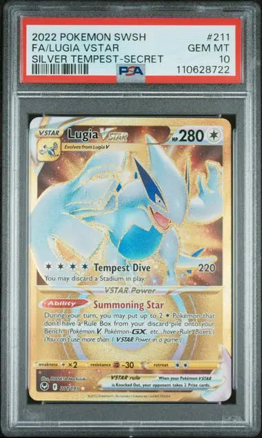 PSA 10 - 2022 POKEMON SWORD & SHIELD SILVER TEMPEST #211 FA/LUGIA VSTAR SILVER TEMPEST-SECRET